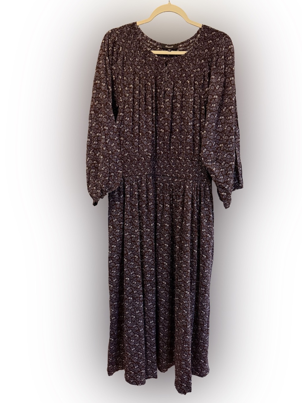Madewell Shirred Splitneck Floral Midi Dress in Chocolate Raisin, Size XXL, NWT - Picture 6 of 11